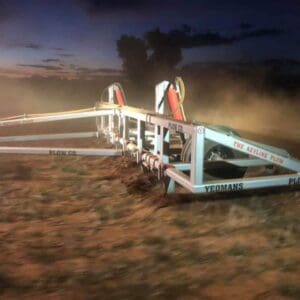 Yeomans plow at night operating, fixed shanks and hydraulic wheels