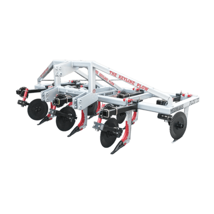 Yeomans Keyline Plow is a highly versatile, two‑beam, three‑point linkage plow, fixed shanks, modular bolt on Fluted Disc Pasture Coulters